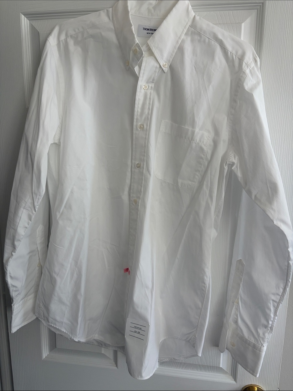 Thom Browne White Button-Down Dress Shirt with Chest Pocket